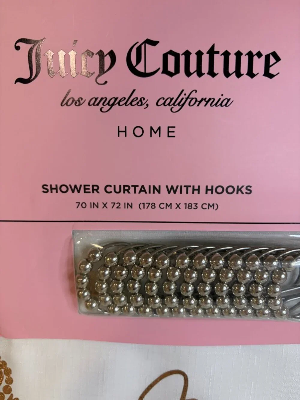 Juicy Couture Crown Heart Shower Curtain Rose Gold Hooks 70x72 NWT